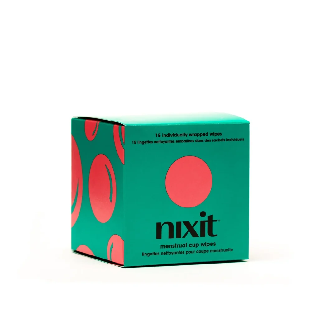 Box of Nixit menstrual cup and disc cleansing wipes